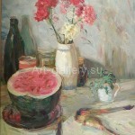 Korenev Anatoly. 40x50,oil on Board, "still life with watermelon" 1987. 800$